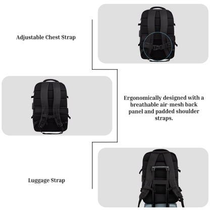 Vetra 40L Black Cabin size Laptop Backpack