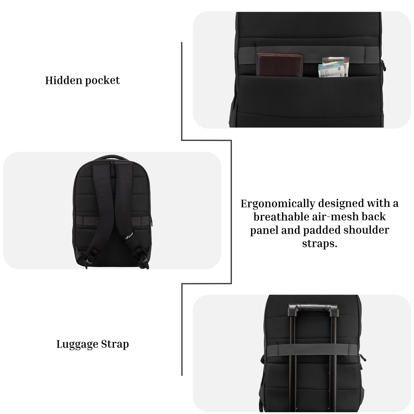 Tobari Black 38L School Backpack