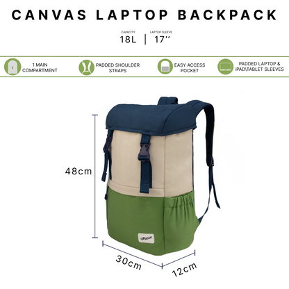 Dune 18L Navy Beige Mint Canvas Laptop Backpack
