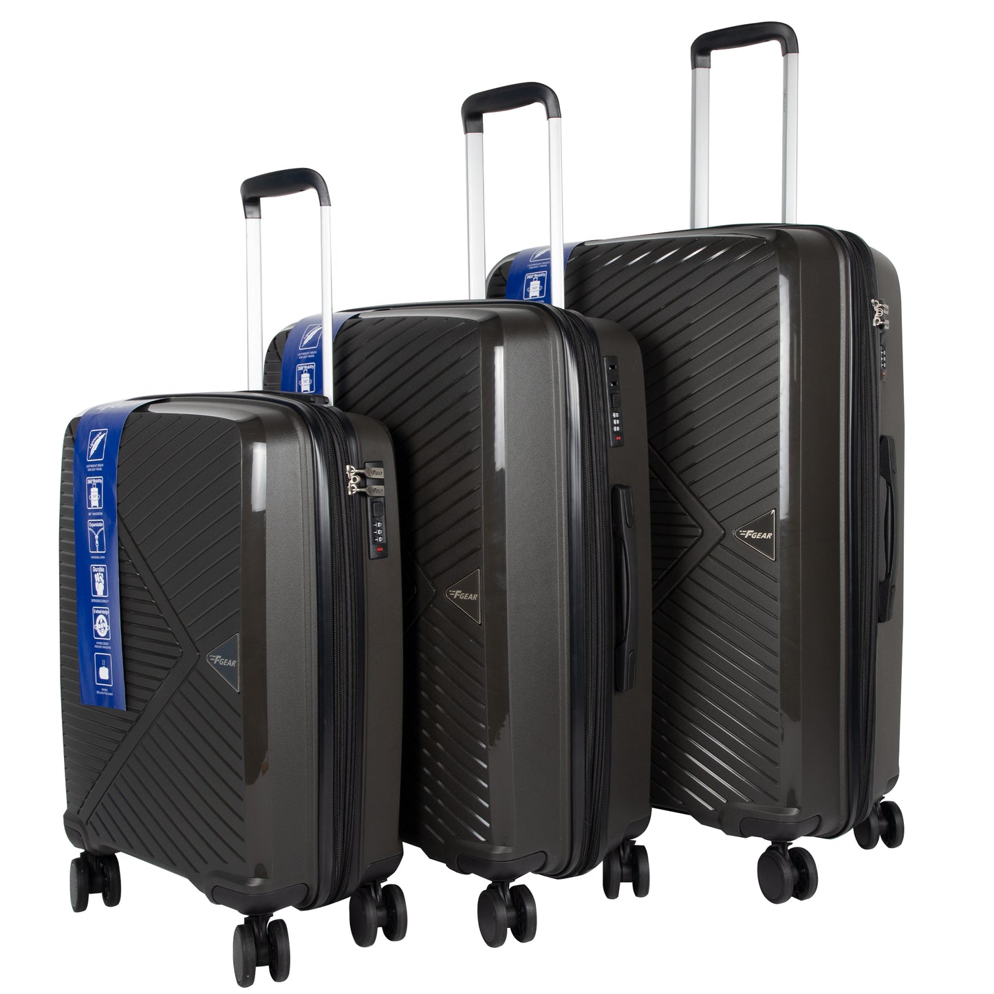 STV PP03 Dark Grey Expandable Cabin Suitcase Set of 3