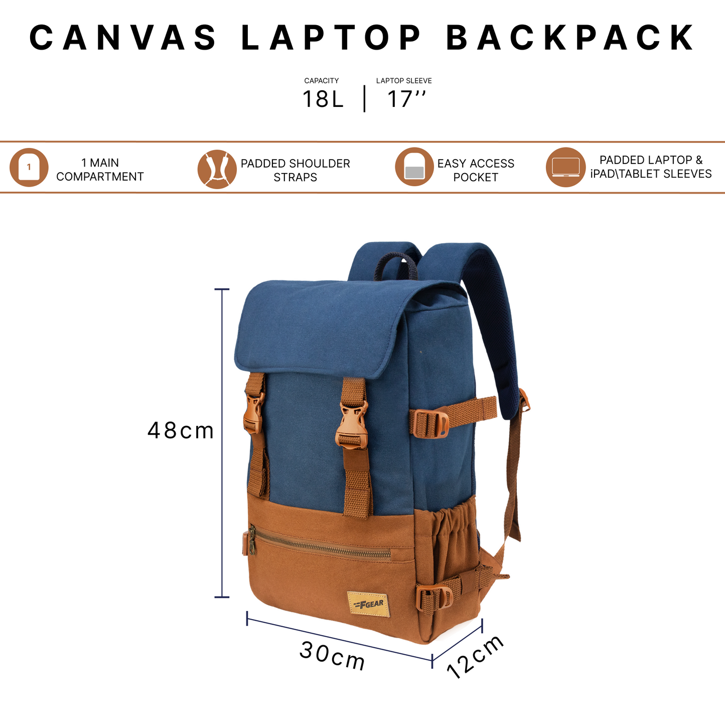 Canyon 18L Navy Chestnut Laptop Backpack