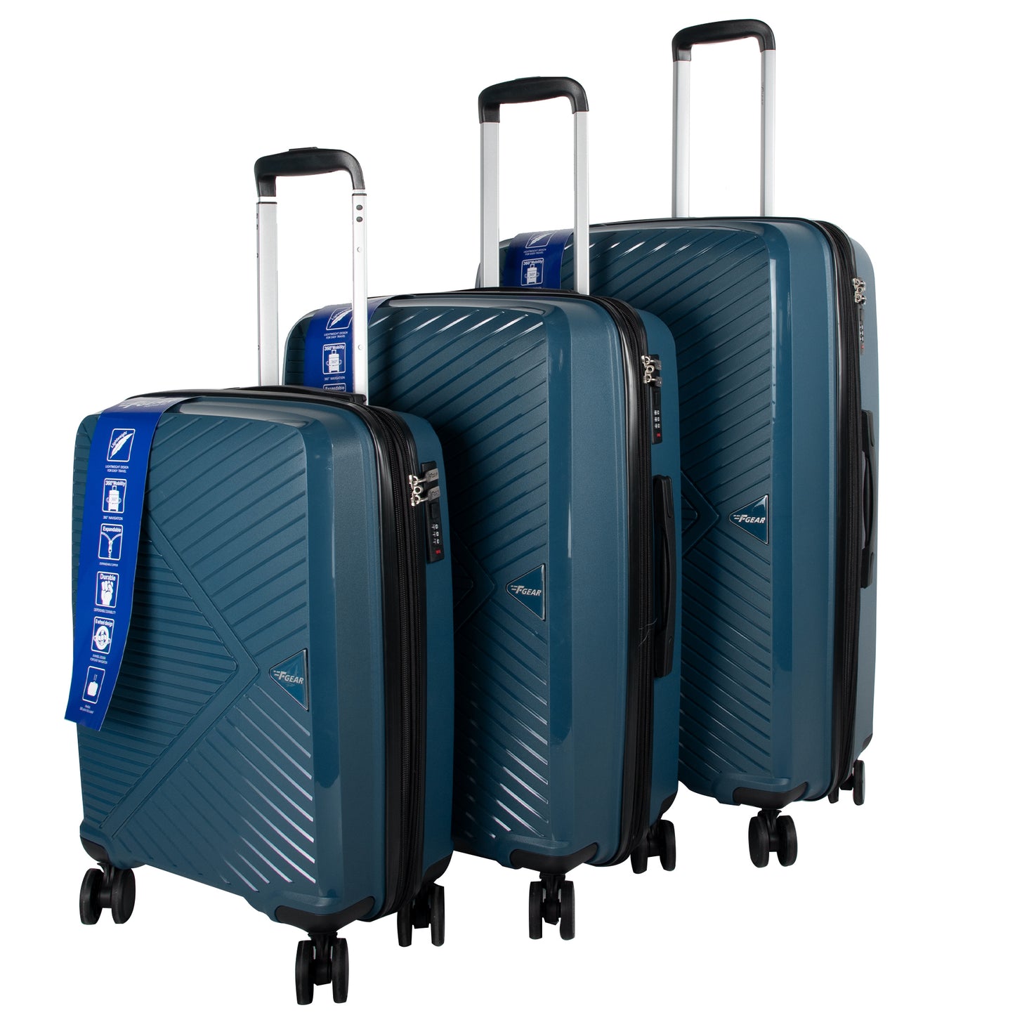 STV PP03 Peacock Blue Expandable Cabin Suitcase Set of 3