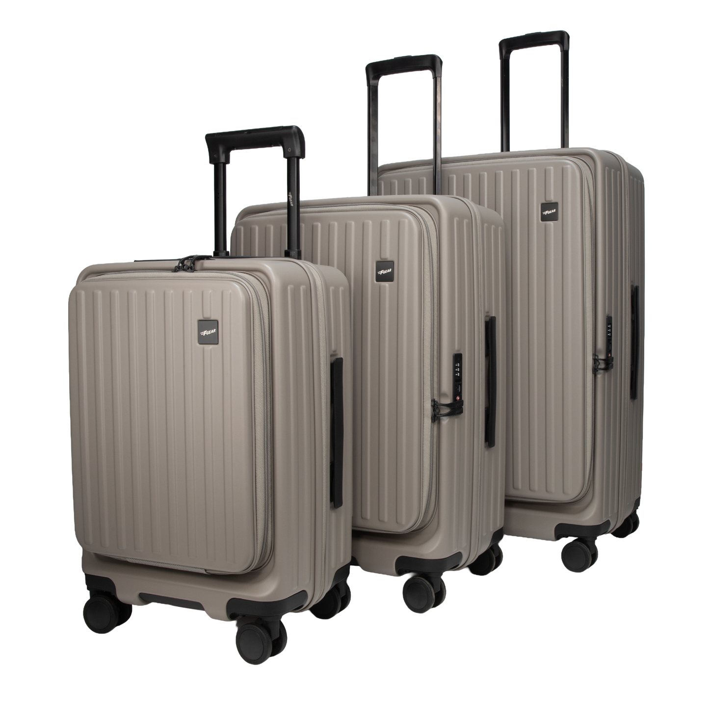 Montreal Front-Opening Strolley Taupe Set of 3 Suitcases