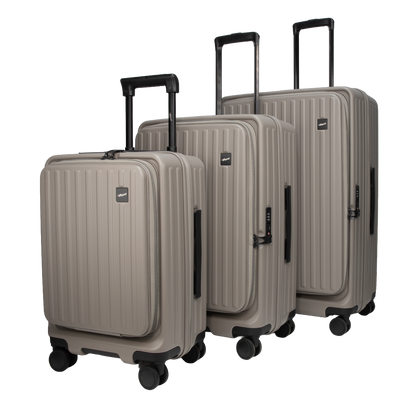 Montreal Front-Opening Strolley Taupe Set of 3 Suitcases