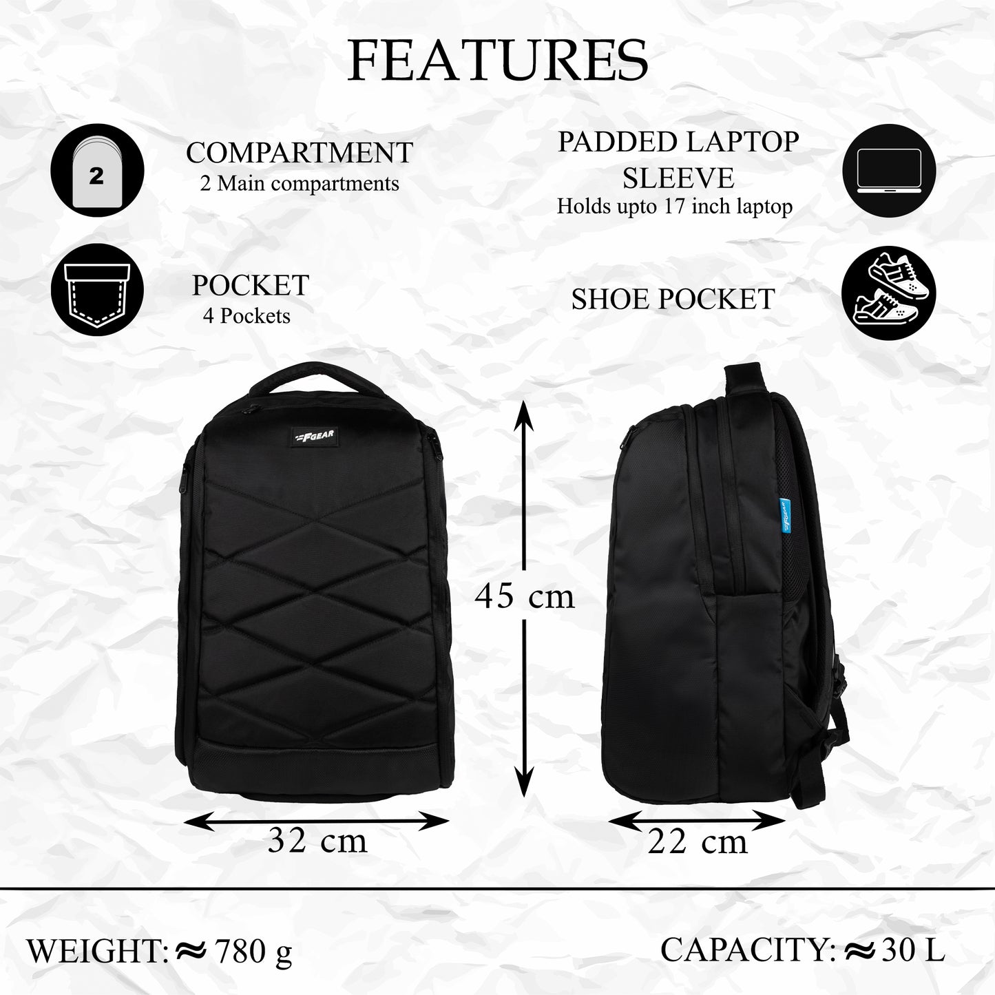 Helicon 30L Black Laptop Backpack