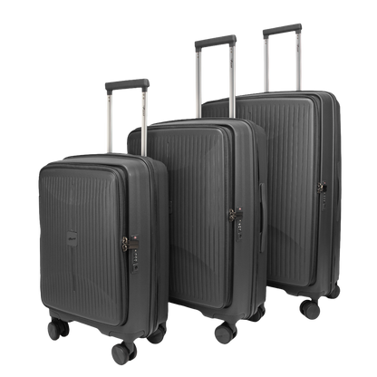F Gear Myton Front Opening Dark Grey Set of 3 Suitcases
