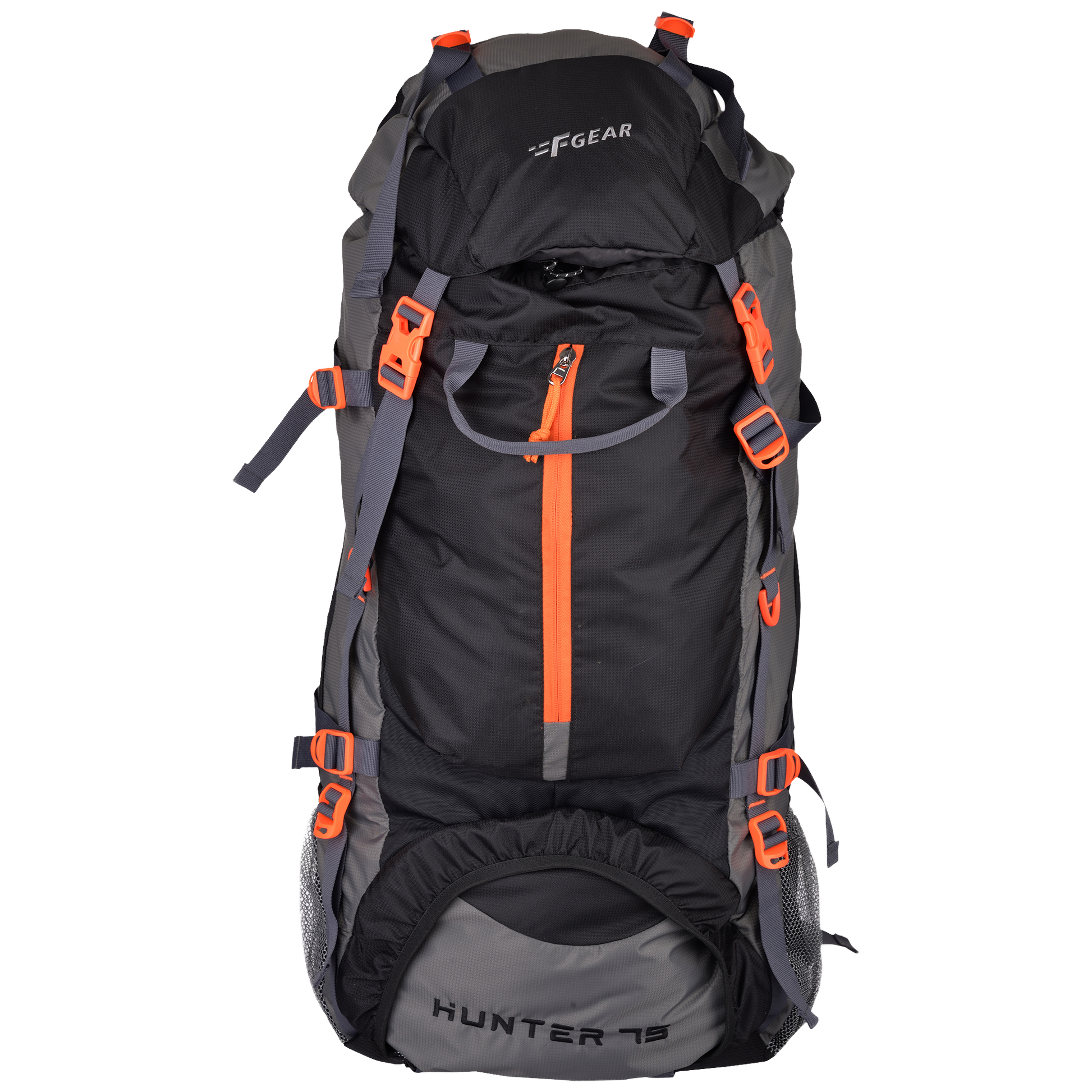 f gear Hunter 75L Black Grey Diamond Rucksack with Raincover – FGEAR.in