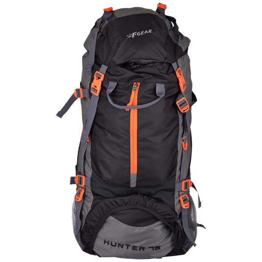 Hunter 75L Black Grey Diamond Rucksack with Raincover
