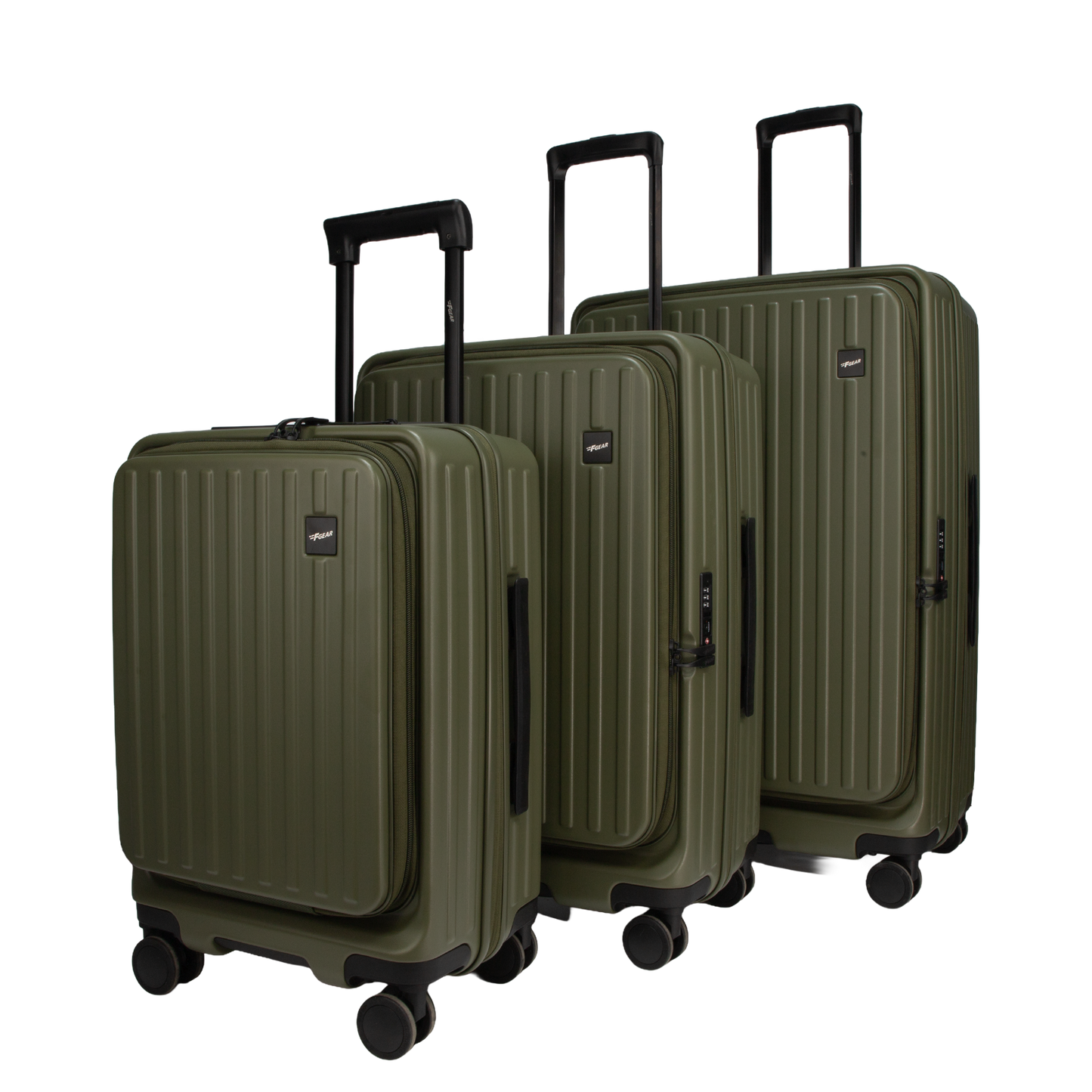 Montreal Front-Opening Strolley Army Green Set of 3 Suitcases