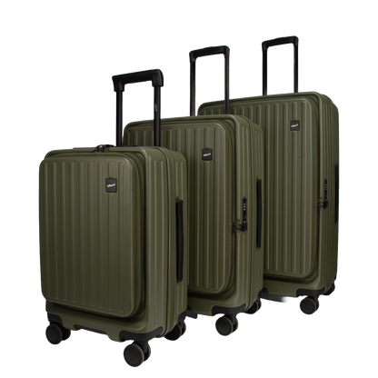 Montreal Front-Opening Strolley Army Green Set of 3 Suitcases