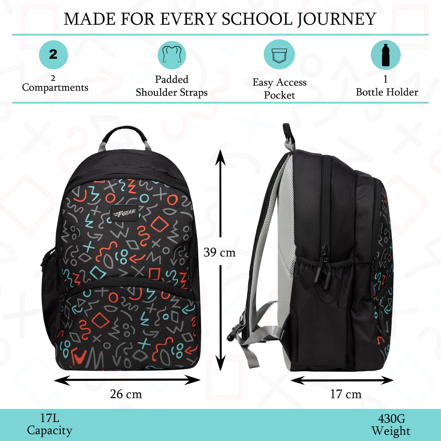 Brio L  17L Scrawls Black Backpack