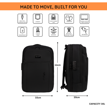 Reign 30L Black Laptop Backpack
