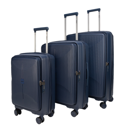 F Gear Myton Front Opening Navy Set of 3 Suitcases