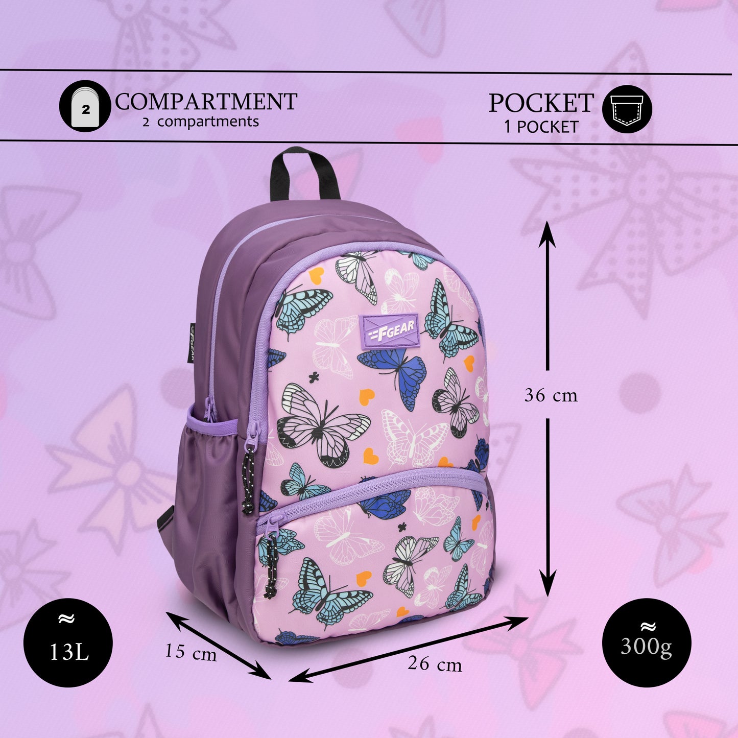 Brio 13L Purple Butterfly Kids Backpack