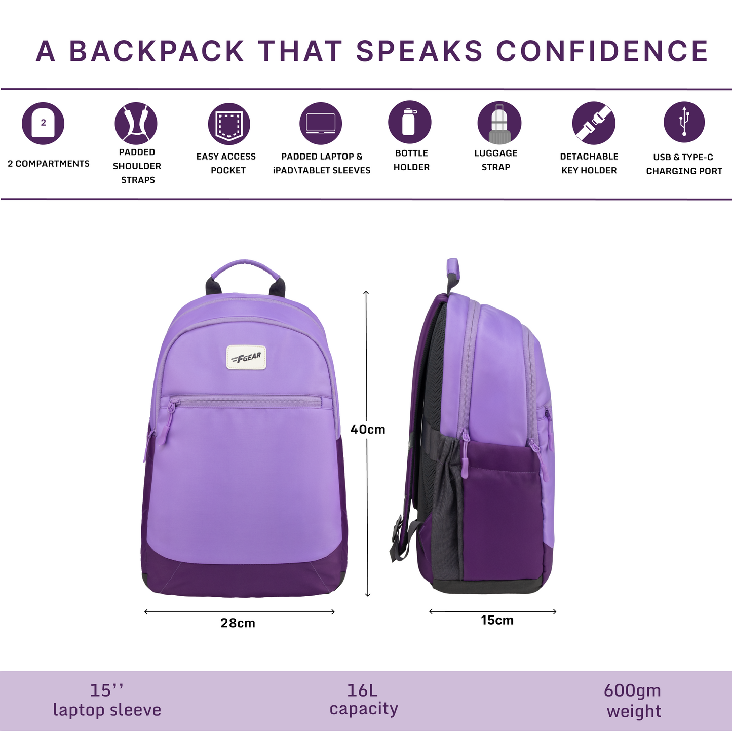 Balanzo 16L Lavender Laptop Backpack