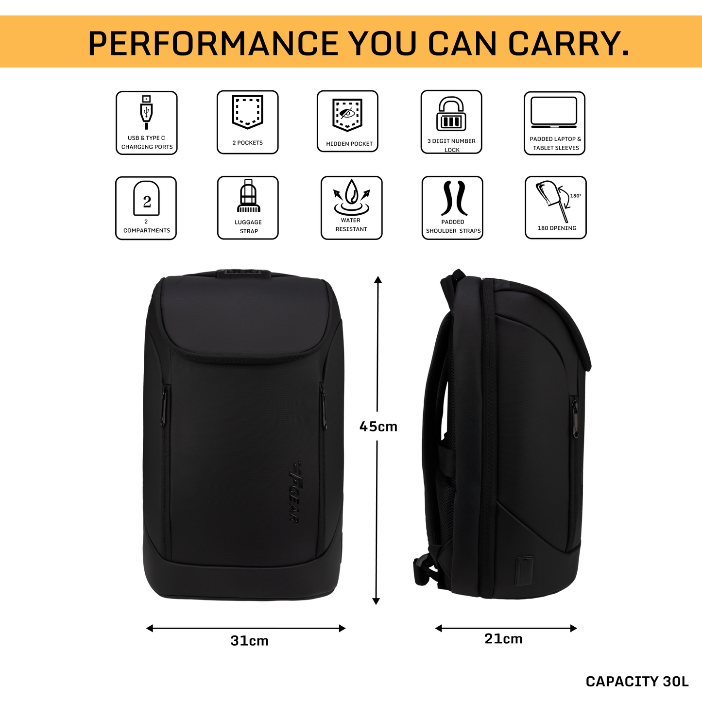 Spark 30L Black Laptop Backpack