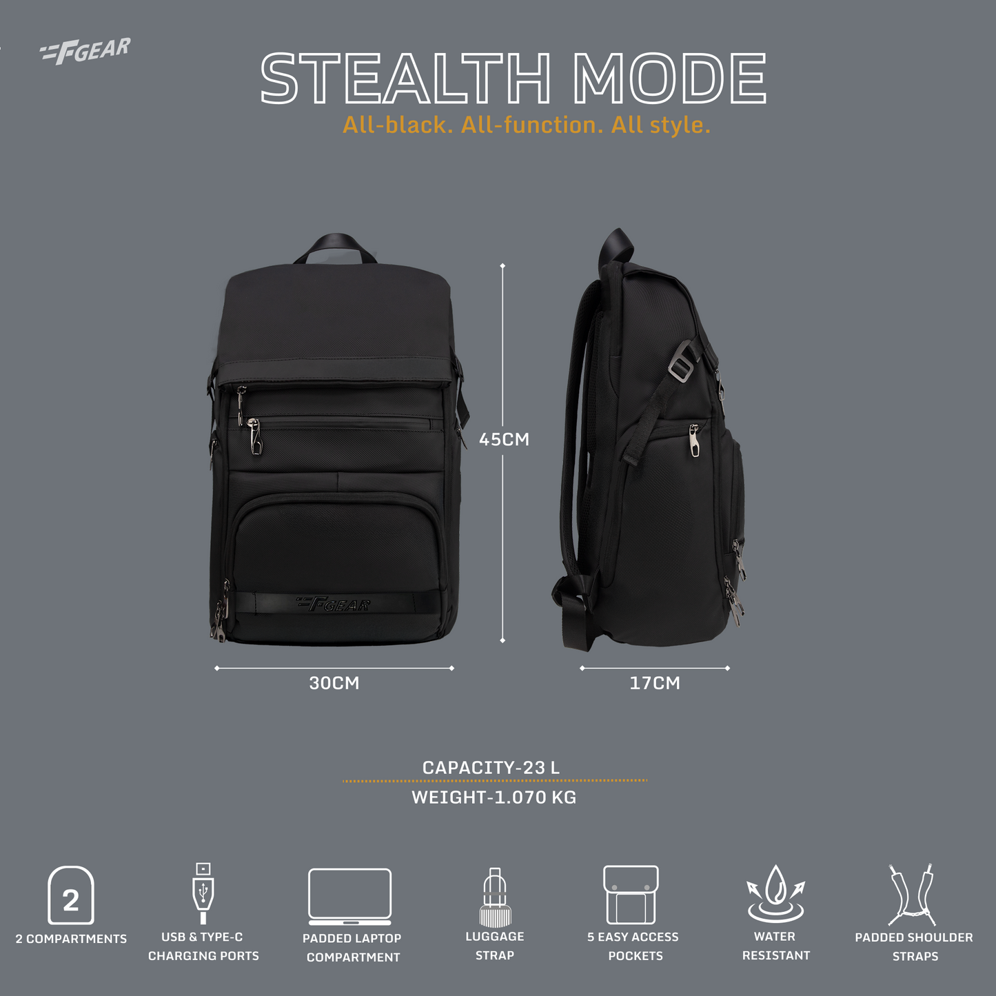 Saber 23L Black Laptop Backpack