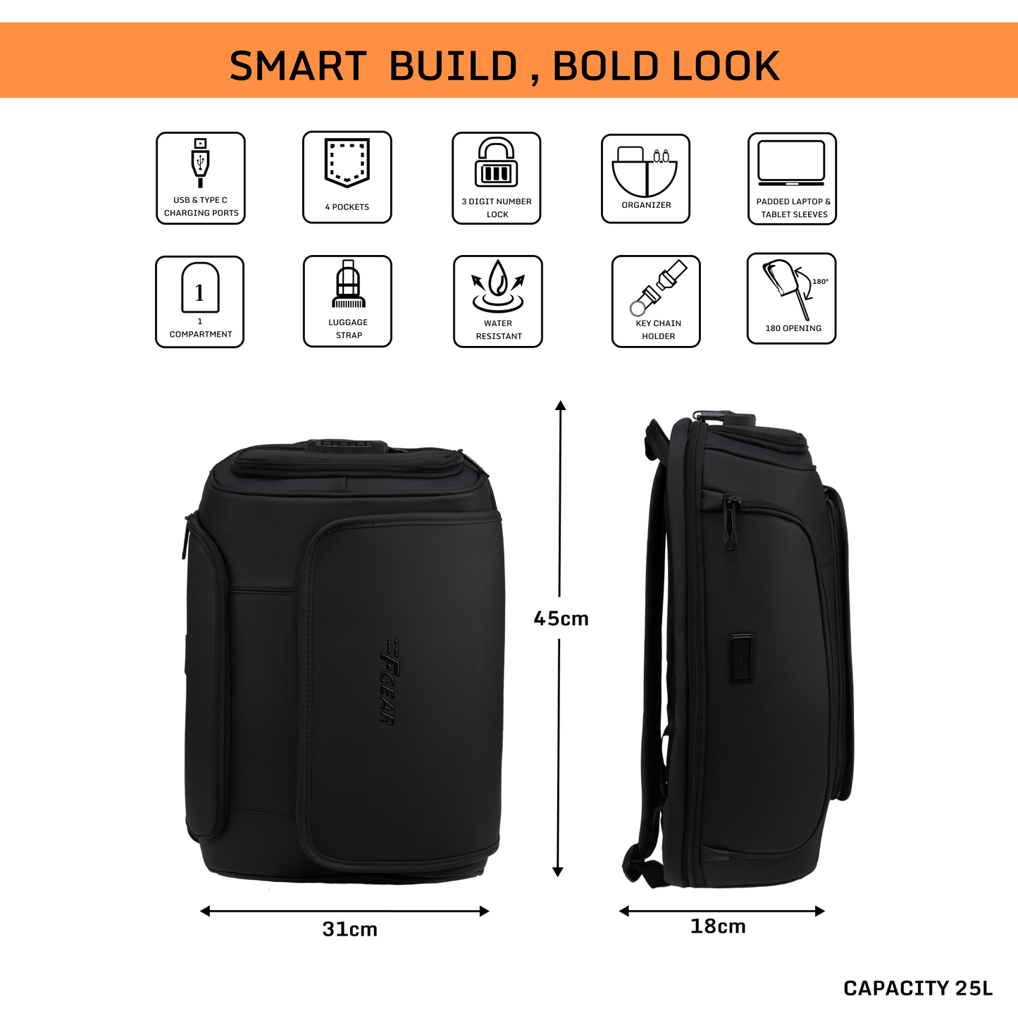 Shadow 25L Black Laptop Backpack