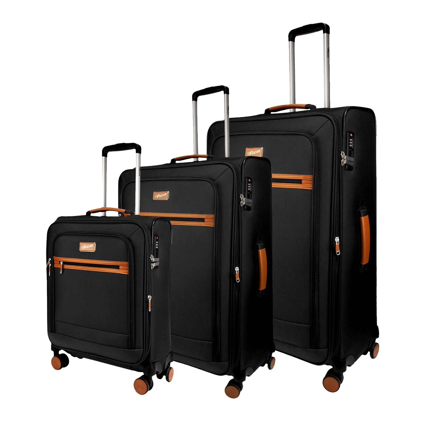 F Gear SoftAir Black Set of 3 Suitcases