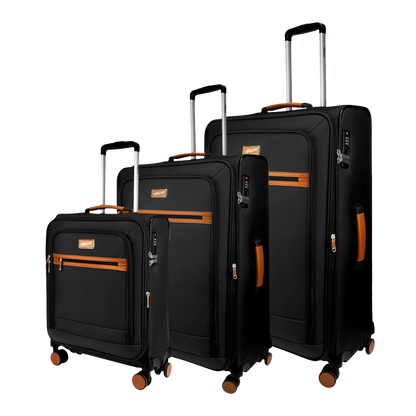 F Gear SoftAir Black Set of 3 Suitcases