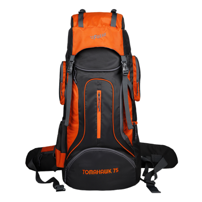 Tomahawk 75L Grey Orange Rucksack with raincover