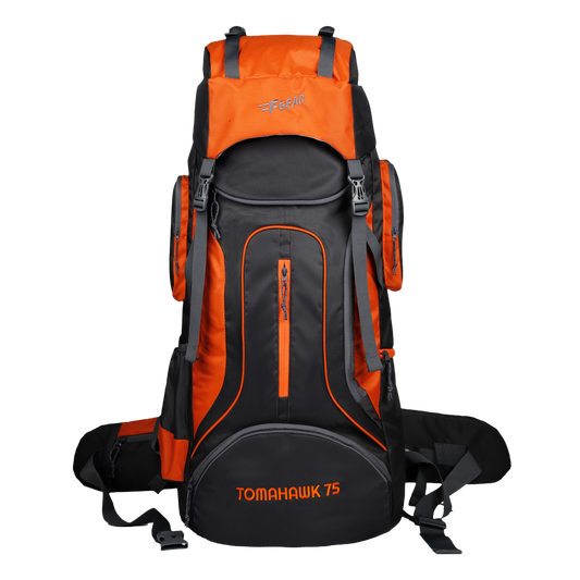 Tomahawk 75L Grey Orange Rucksack with raincover
