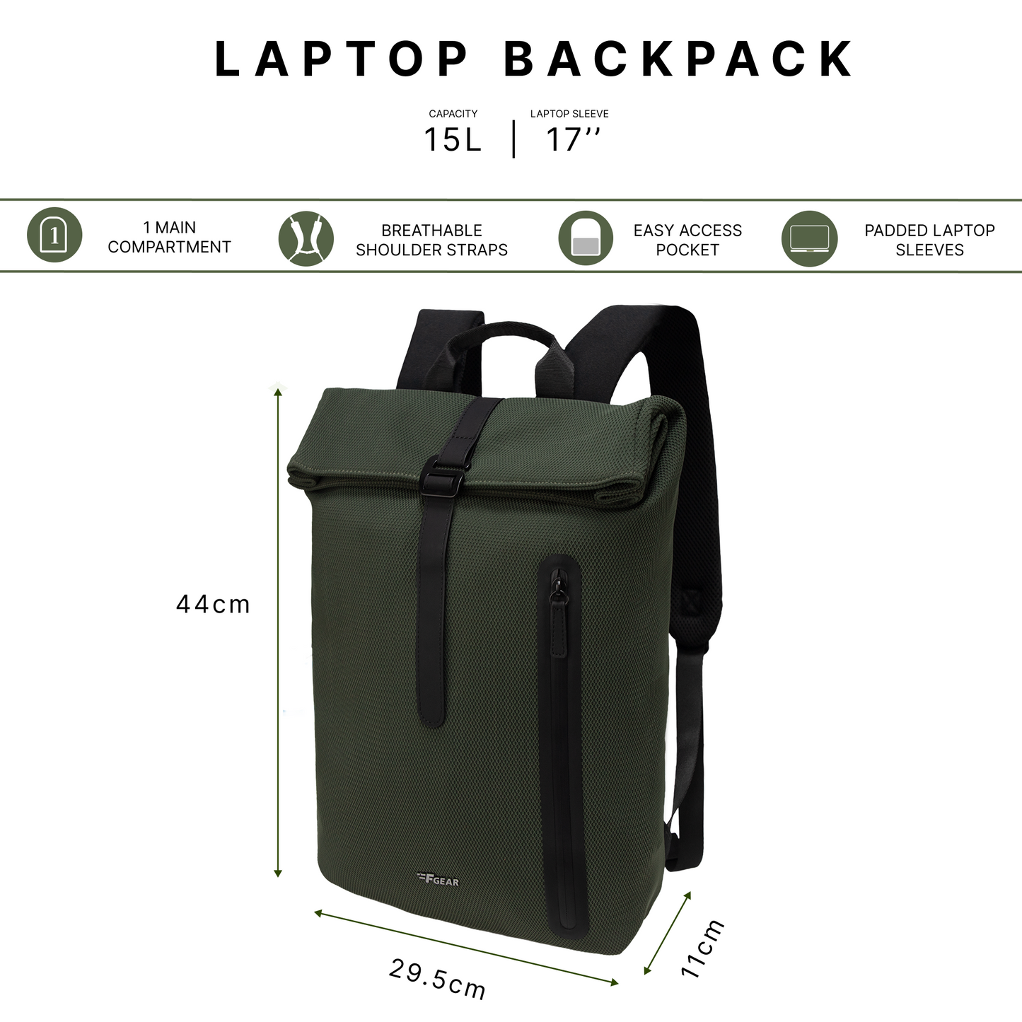 Tavero 15L Green Laptop Backpack