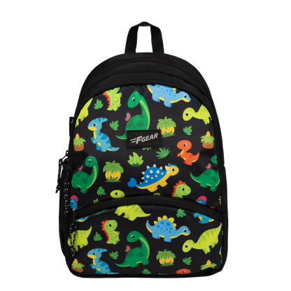 Brio  13L Black Colourful Dino Kids Backpack