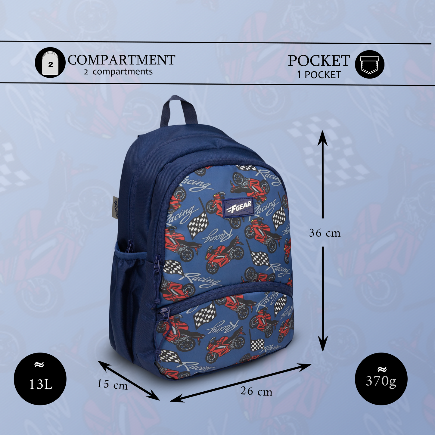 Brio 13L Navy Racing Kids Backpack