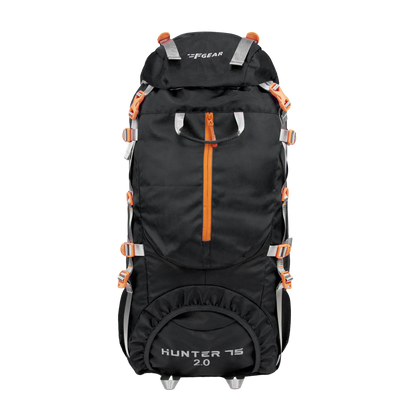 F Gear Hunter 75 2.0 Black 75L Rucksack Trekking Backpack with Inbuilt Rain Cover