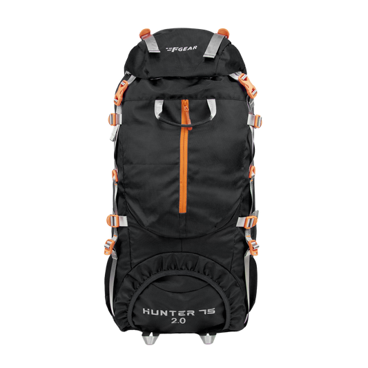 F Gear Hunter 75 2.0 Black 75L Rucksack Trekking Backpack with Inbuilt Rain Cover