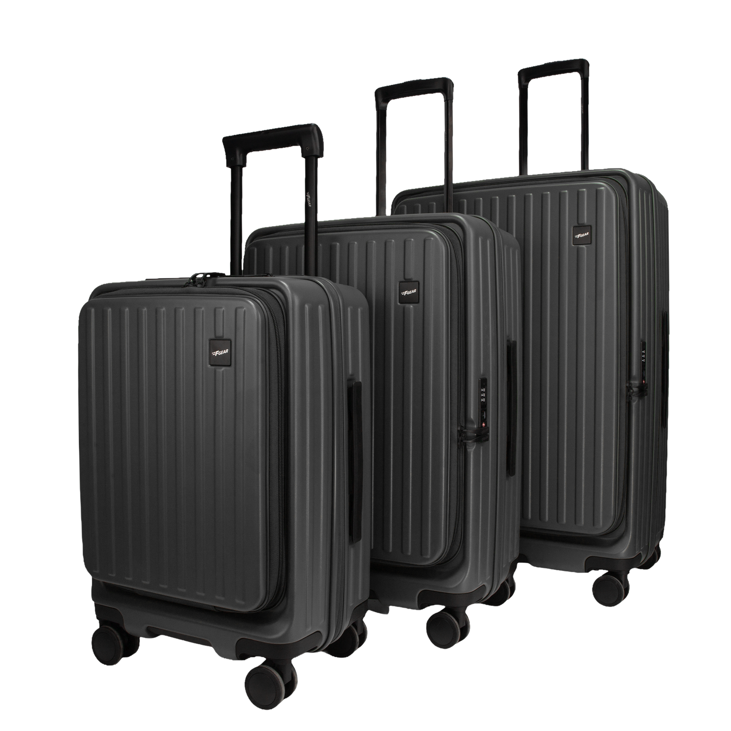 Montreal Front-Opening Strolley Steel Grey Set of 3 Suitcases