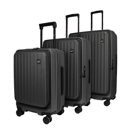 Montreal Front-Opening Strolley Steel Grey Set of 3 Suitcases