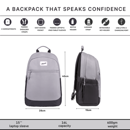 Balanzo 16L Light Grey Laptop Backpack