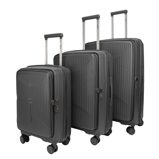 F Gear Myton Front Opening Dark Grey Set of 3 Suitcases