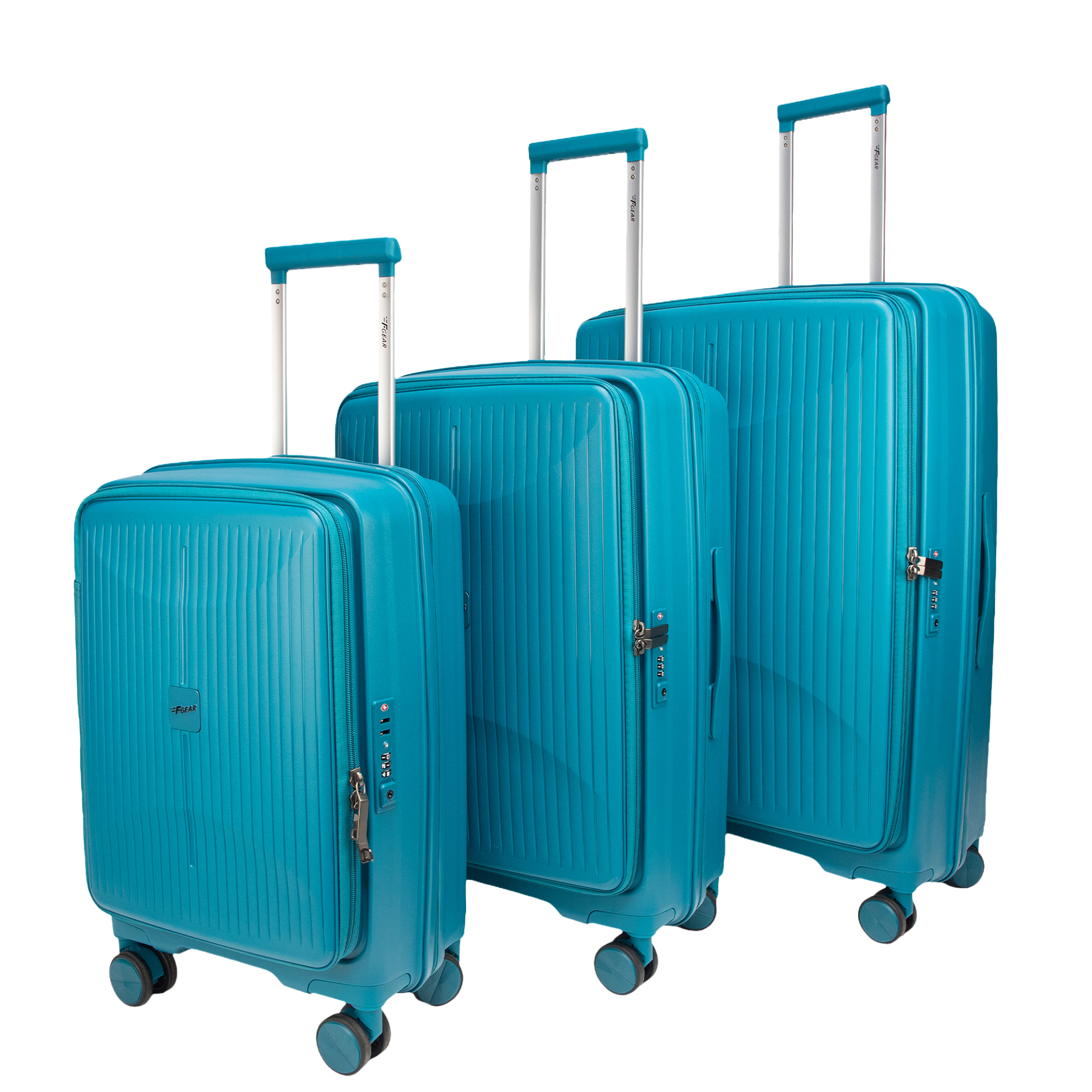F Gear Myton Front Opening Cyan Blue Set of 3 Suitcases