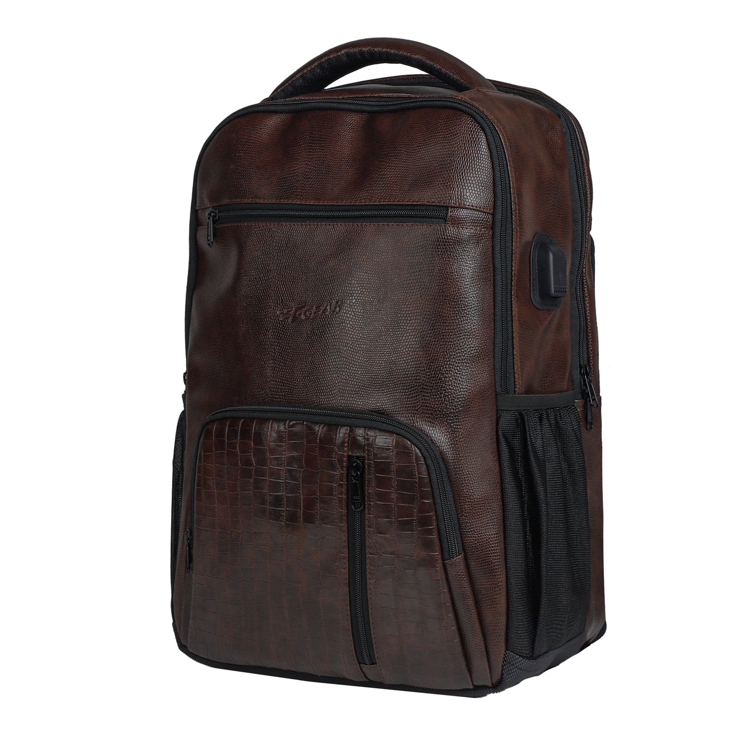 Tambour 32L Faux Leather Brown Laptop Backpack with raincover
