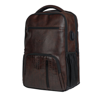 Tambour 32L Faux Leather Brown Laptop Backpack with raincover