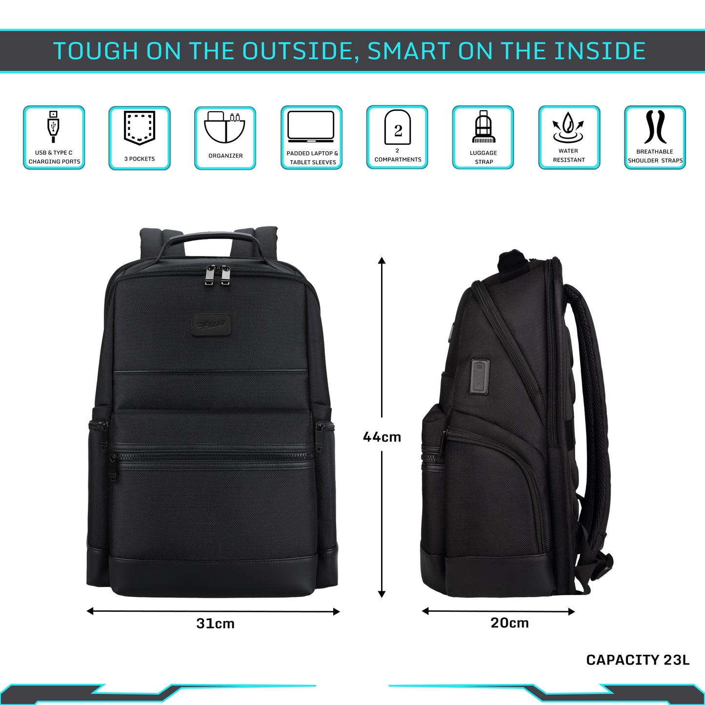 Varello 23L Black Laptop Backpack