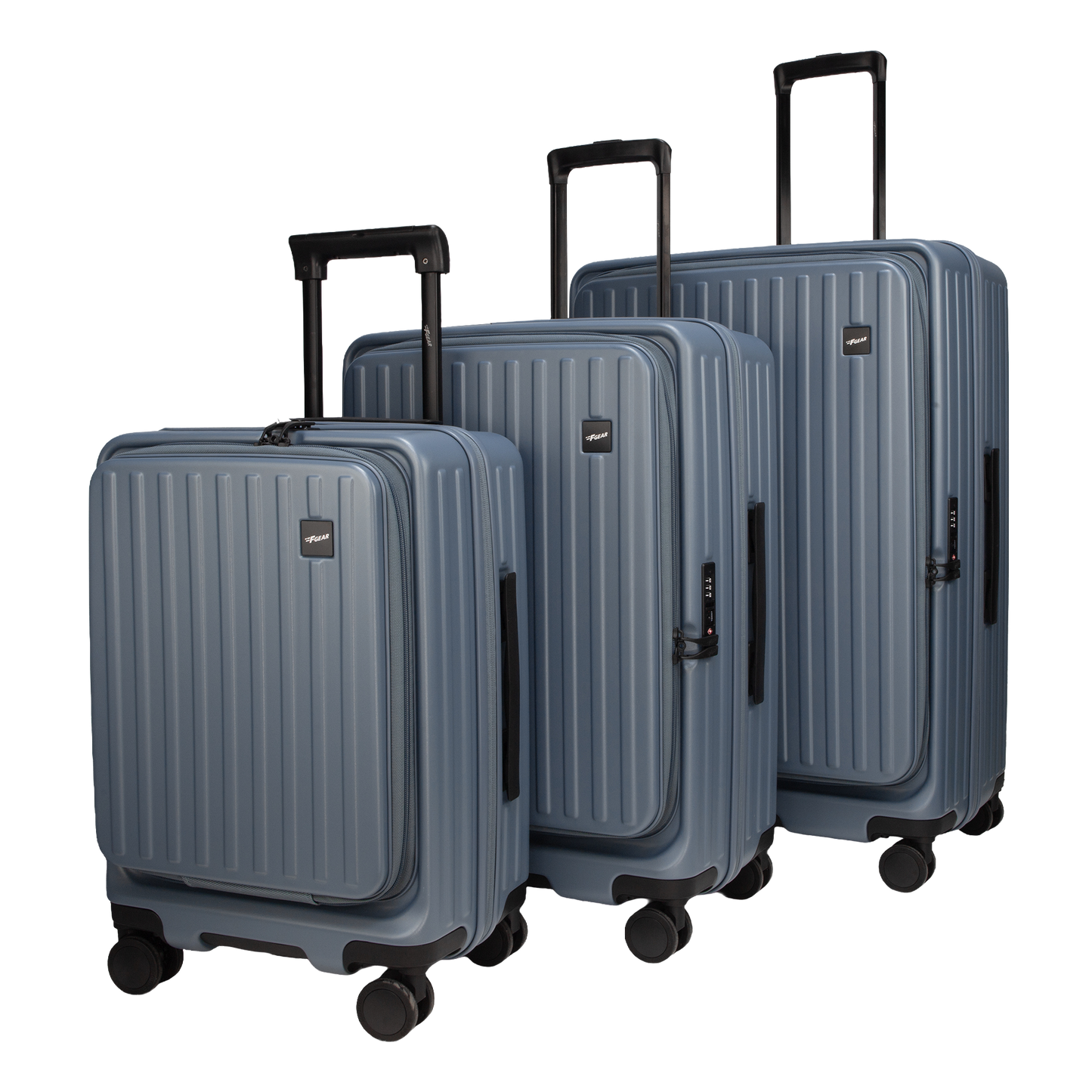 Montreal Front-Opening Strolley Stone Blue Set of 3 Suitcases