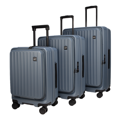 Montreal Front-Opening Strolley Stone Blue Set of 3 Suitcases