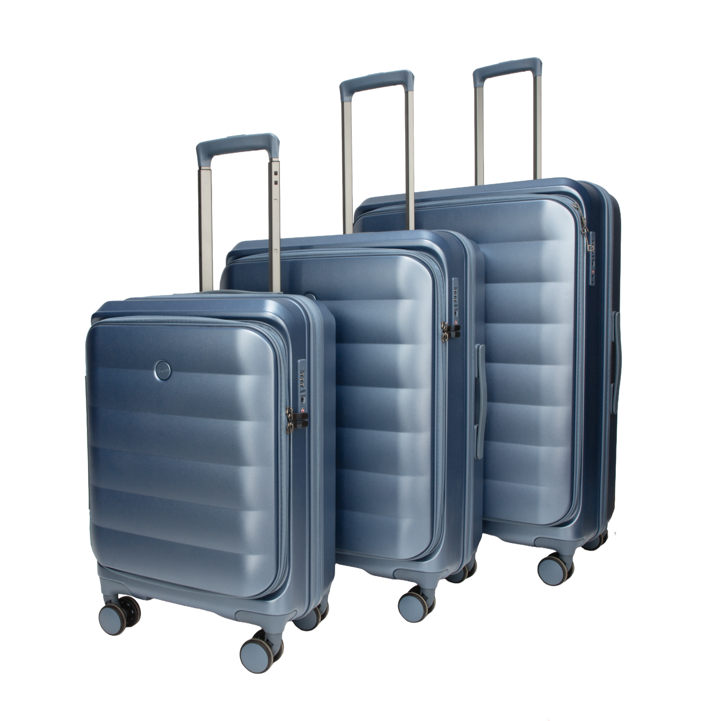 Valencia Front-Opening Strolley Pearl Blue Set of 3 Suitcases