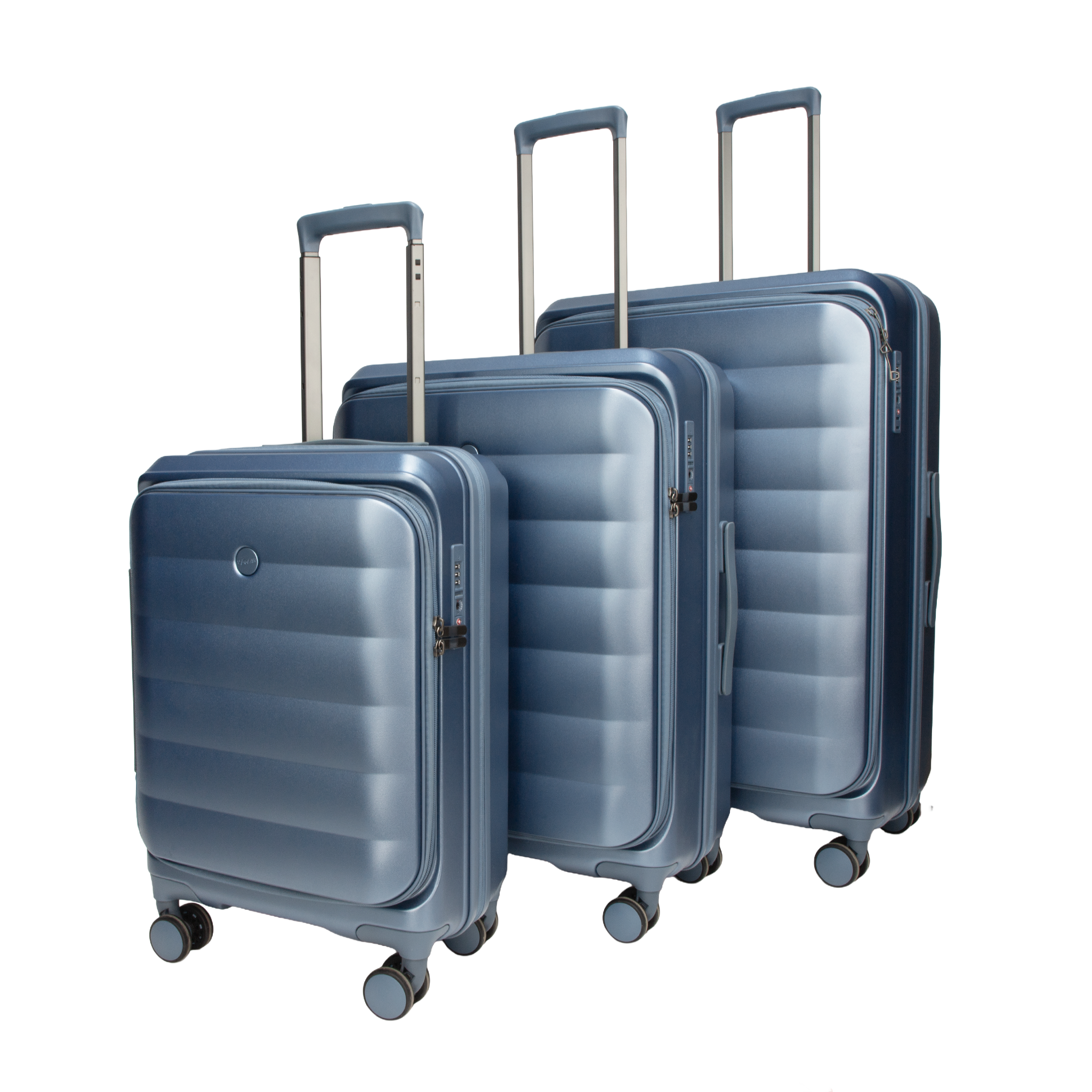 Valencia Front-Opening Strolley Pearl Blue Set of 3 Suitcases