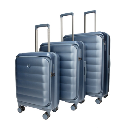 Valencia Front-Opening Strolley Pearl Blue Set of 3 Suitcases