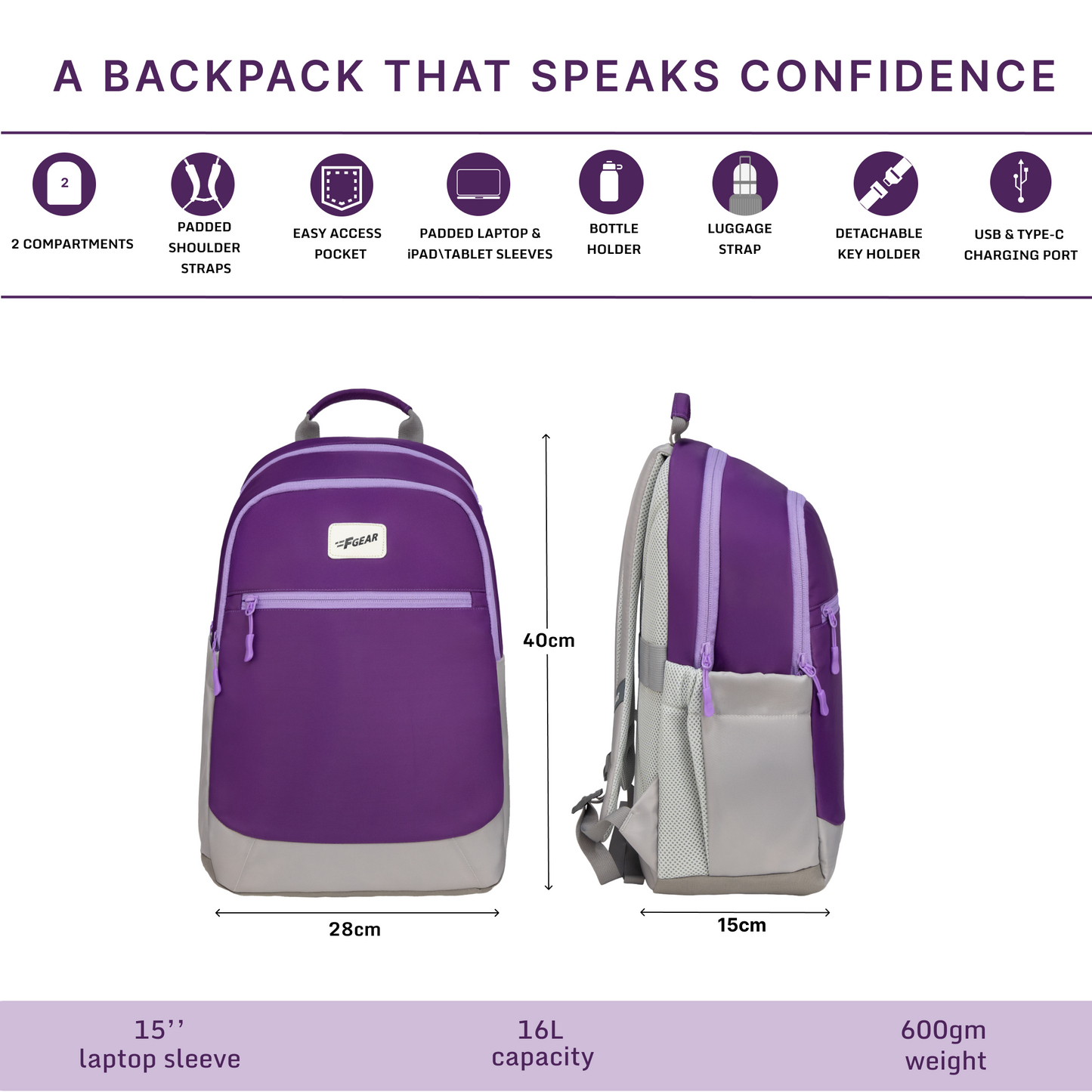 Balanzo 16L Dark Purple Laptop Backpack