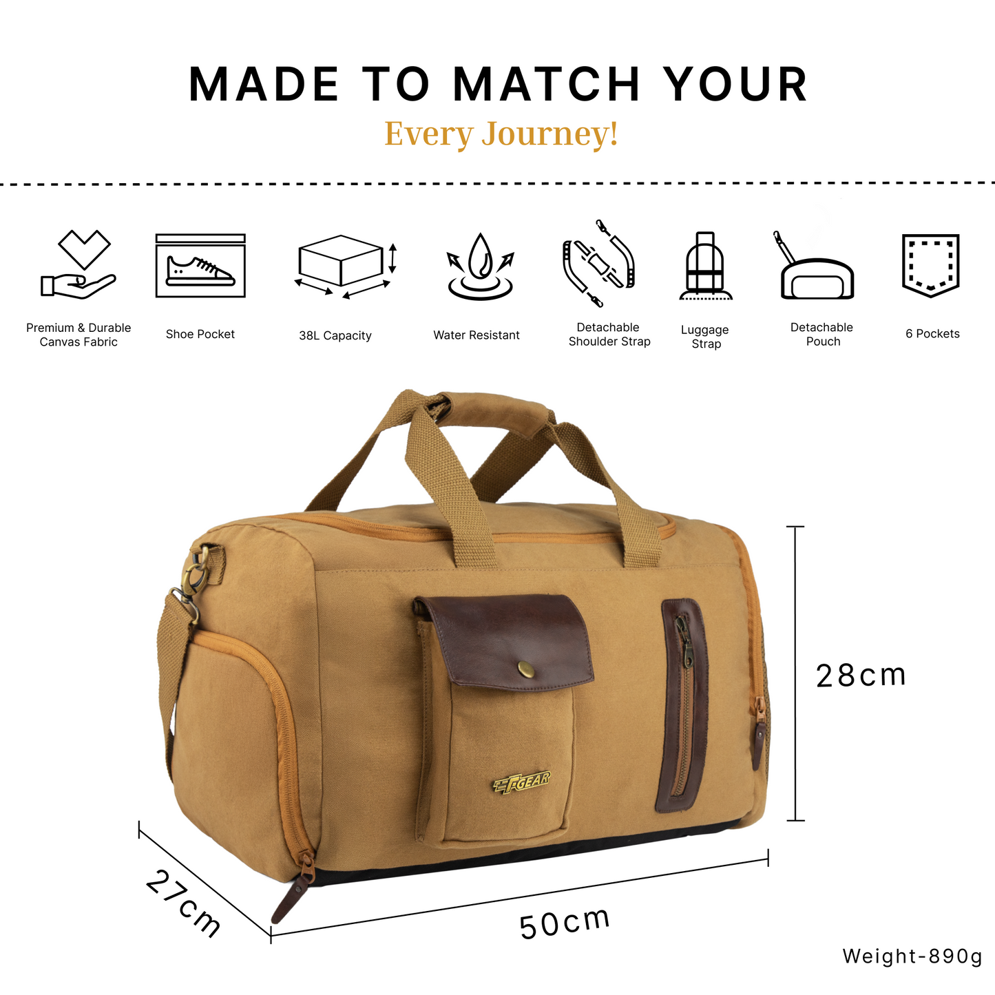 Cairo 38L Canvas Khaki Duffle Bag