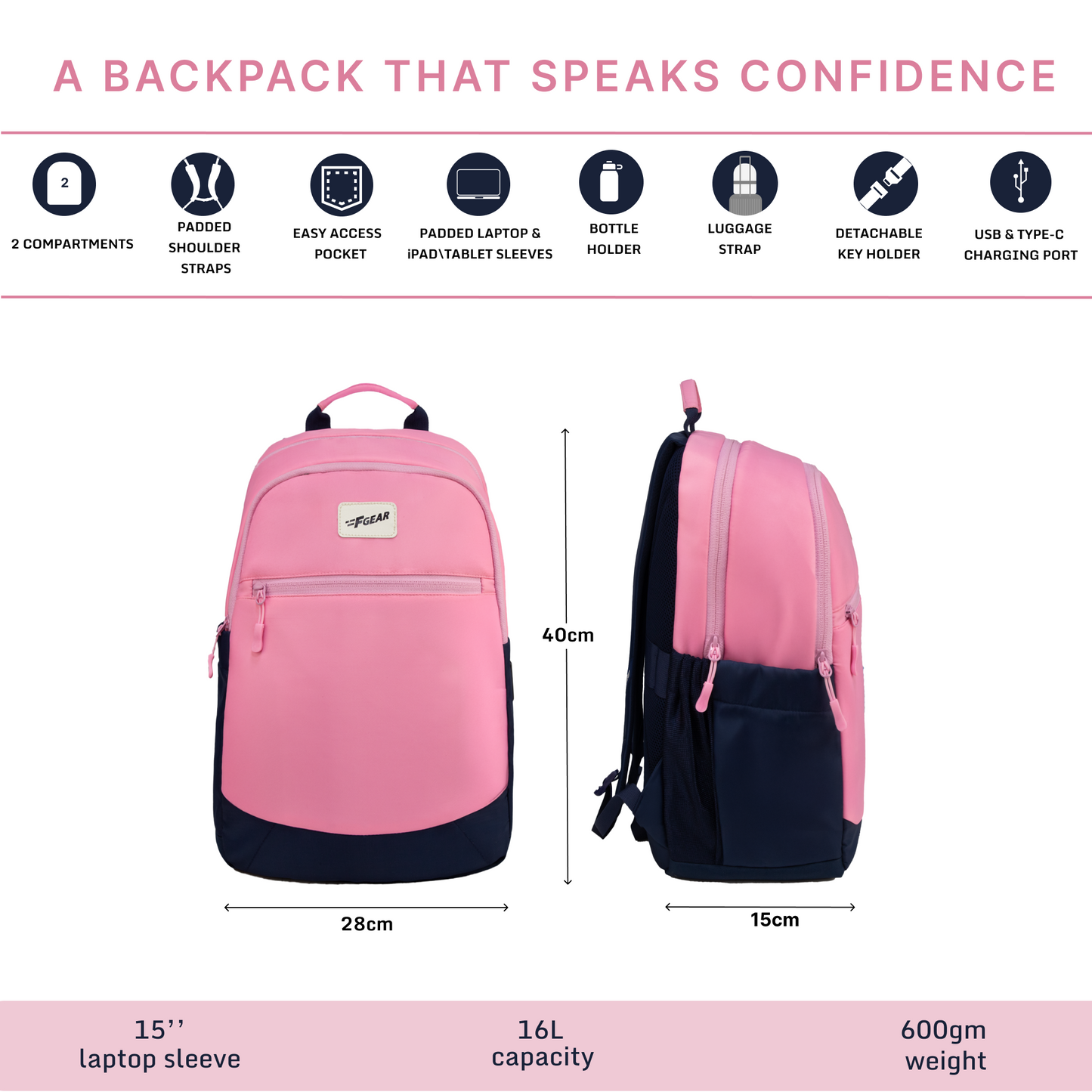 Balanzo 16L Pink Laptop Backpack