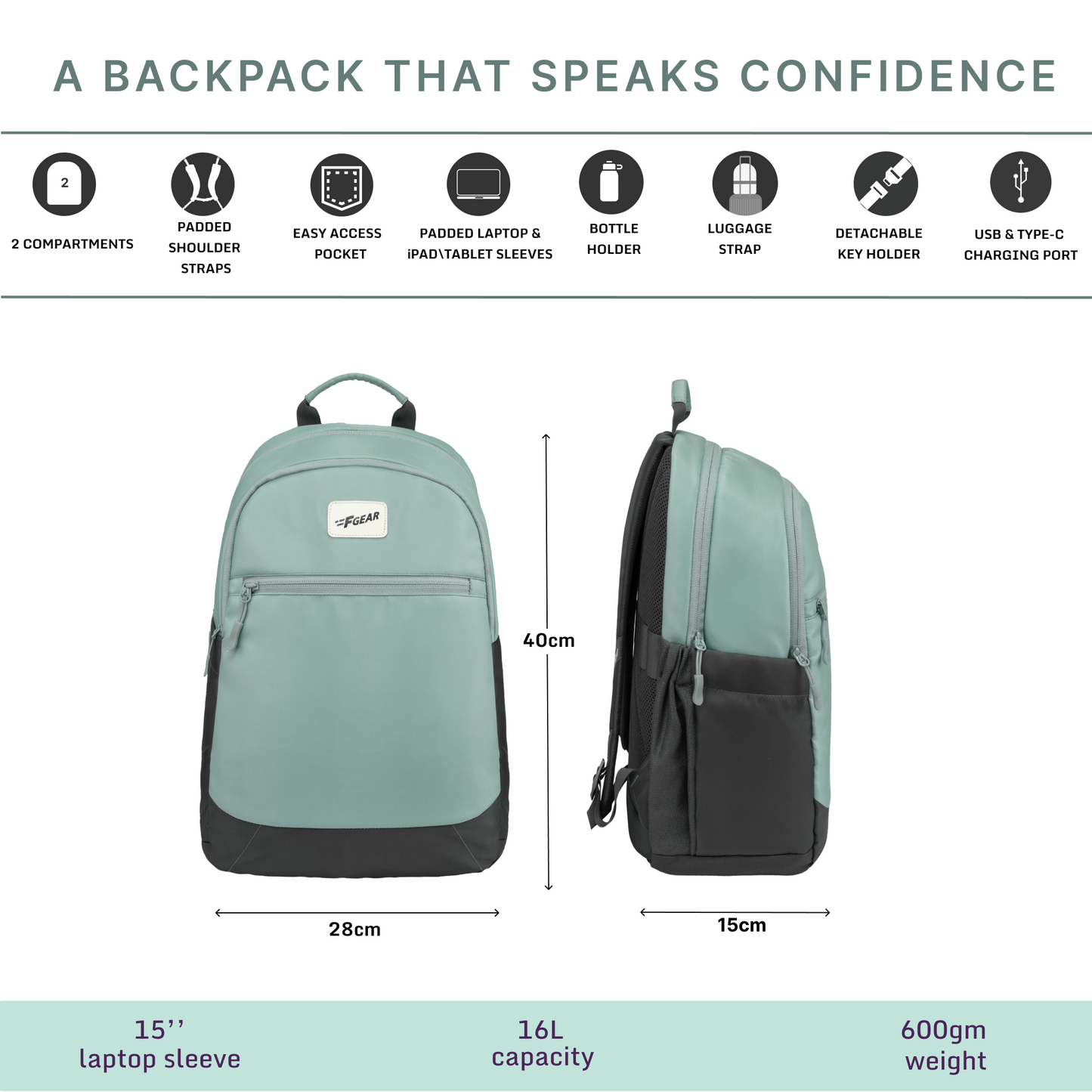 Balanzo 16L Mint Laptop Backpack