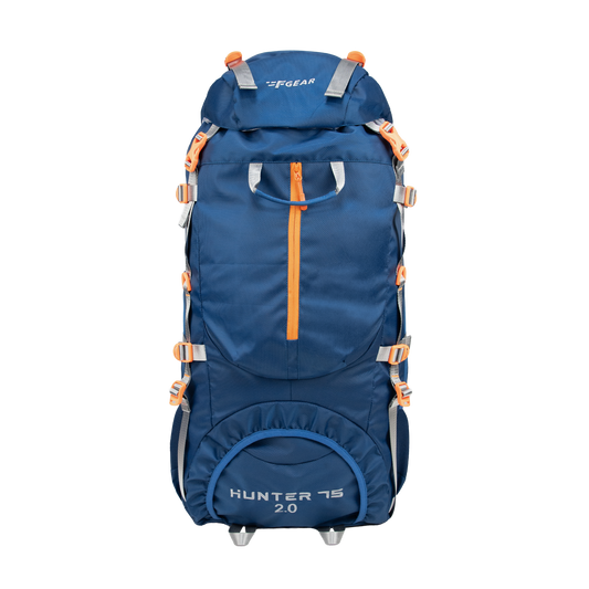 F Gear Hunter 75 2.0 Mettale Blue 75L Rucksack Trekking Backpack with Inbuilt Rain Cover