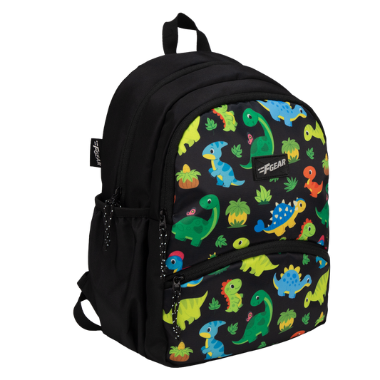 Brio  13L Black Colourful Dino Kids Backpack